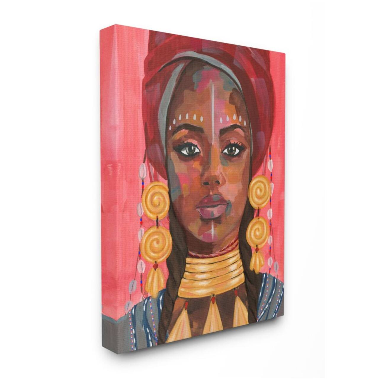 Stupell Industries African Female Portrait with Golden Jewelry Canvas Wall Art